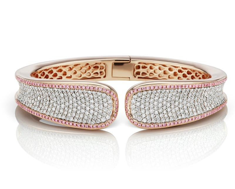 Cuff bracelet featuring 3.15 ct of white diamonds and an edge of 1.01 ct of argyle pink diamonds
