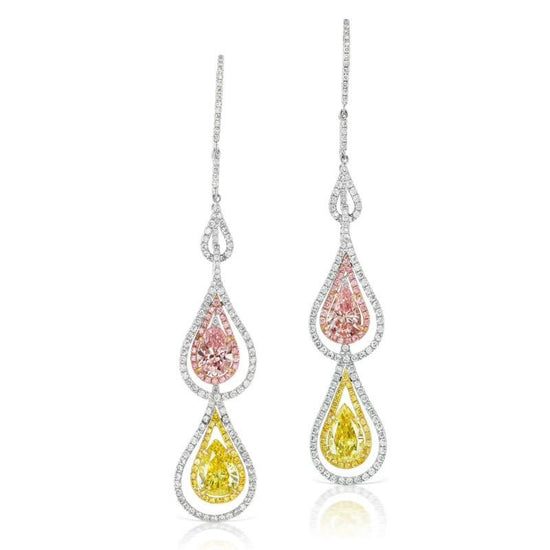 Fancy Pink and Vivid Yellow Drop Earring