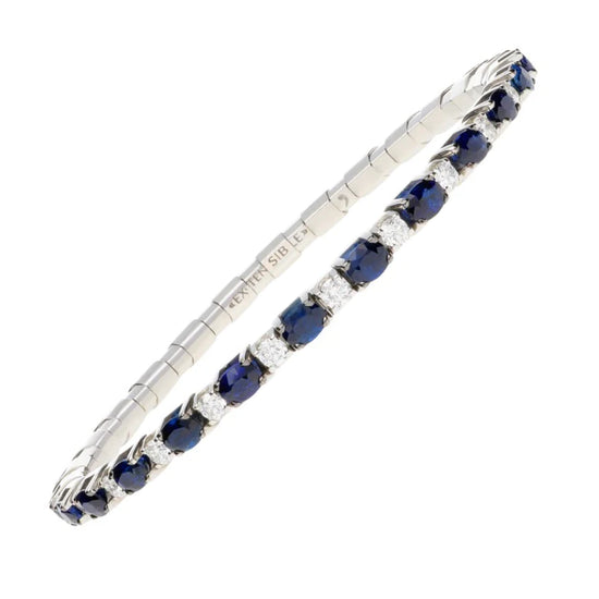 18K gold stretch tennis bracelet with 7.78 ct oval-cut blue sapphires and diamonds