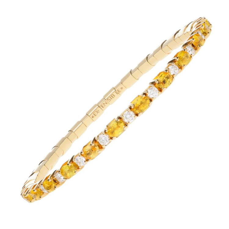 7.55 ct stretch tennis bracelet features 52 oval-cut yellow sapphires and diamonds