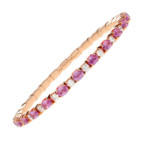 7.55 ct tennis Bracelet with diamonds and 52 oval-cut pink sapphires